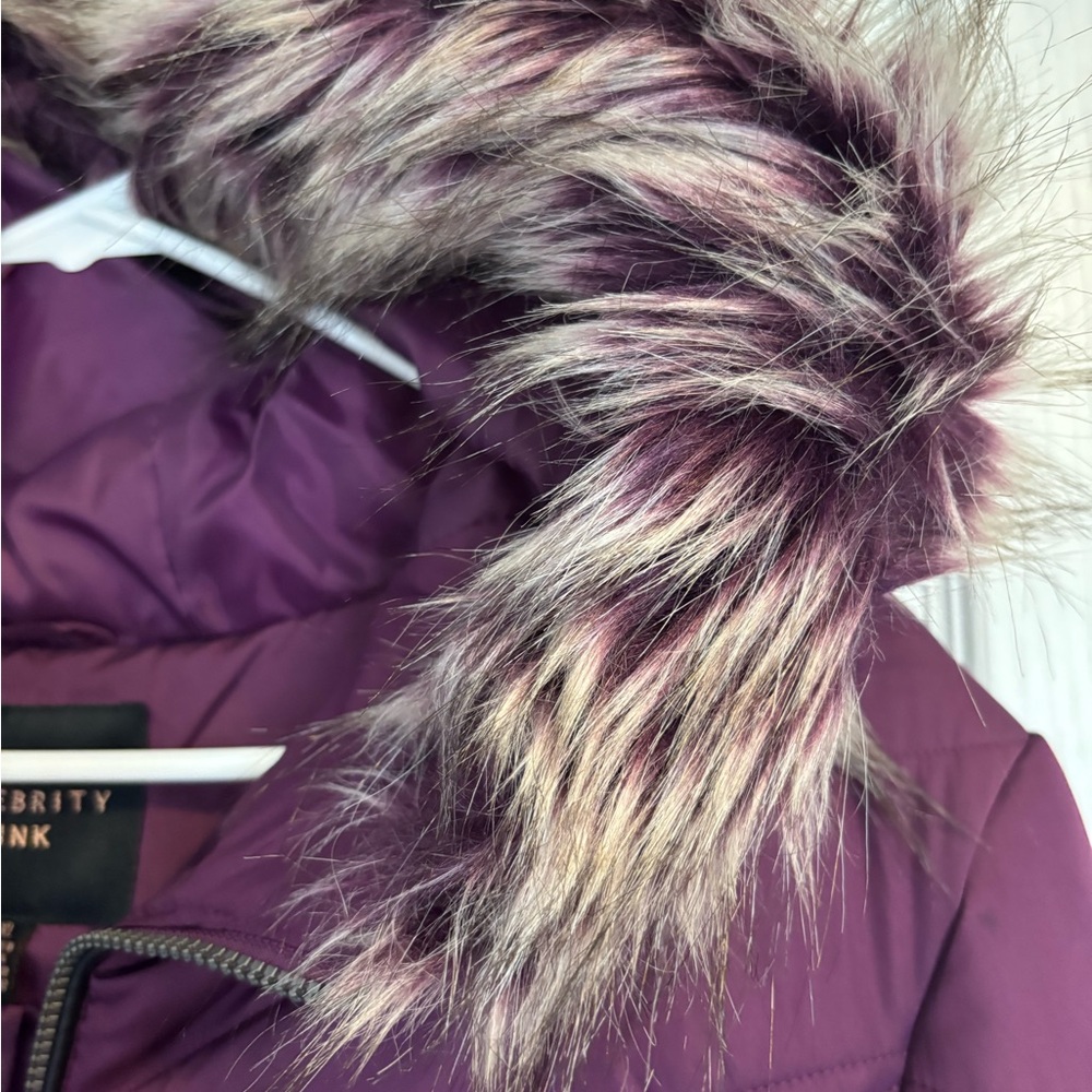 Celebrity Pink Women's Plum Puffer Coat with Faux Fur Hood - Picture 3 of 4